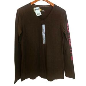 Carhartt NWT Women's Brown V Neck Long Sleeve Shirt